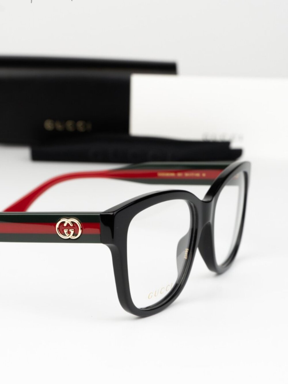Gucci Women Eyeglasses Black Green Demo Square GG0038ONN 001 NEW AUTHENTIC - Picture 3 of 7